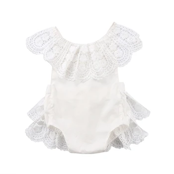 

2018 White Lace Romper Newborn Baby Girls Summer Sleeveless Backless Halter Jumpsuit Outfits Sunsuit Princess Clothes 0-24M