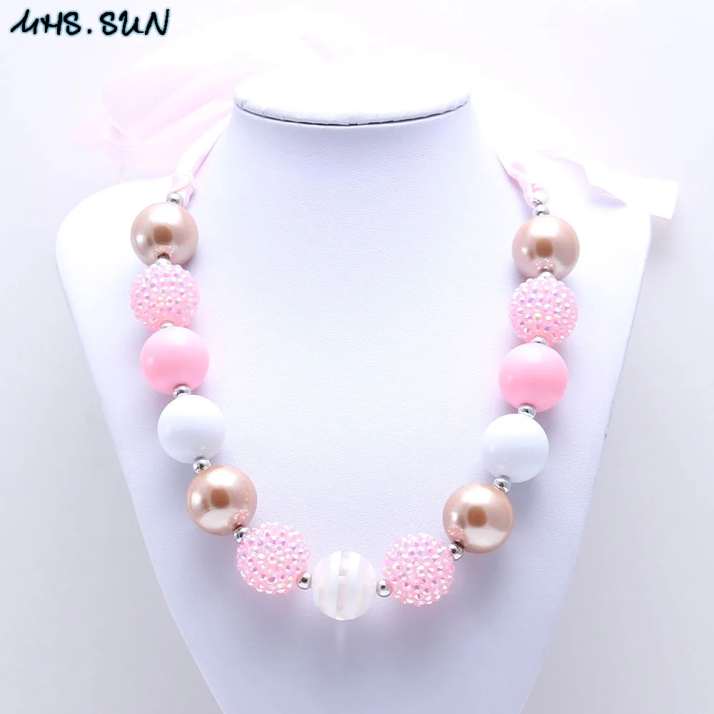 MHS.SUN 2PCS DIY Tied Ribbon Kid chunky Necklace Pink ...