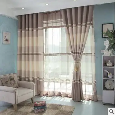 

FYFUYOUFY modern simple striped Printed curtain Living Room thickening cotton linen cloth curtain/voile curtain