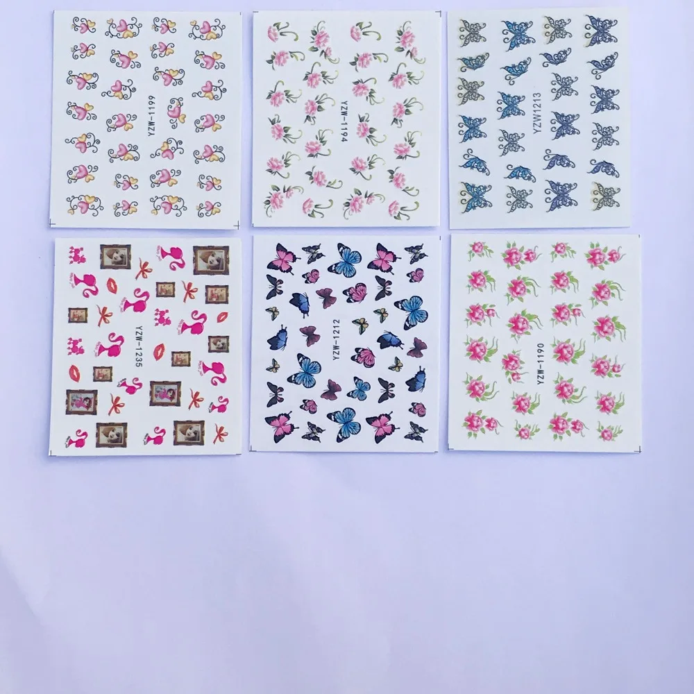 Yzwle 60 листов смешанные наклейки ногти летний ползунок набор Фламинго сова цветок животных дизайн воды маникюр Советы наклейки для ногтей