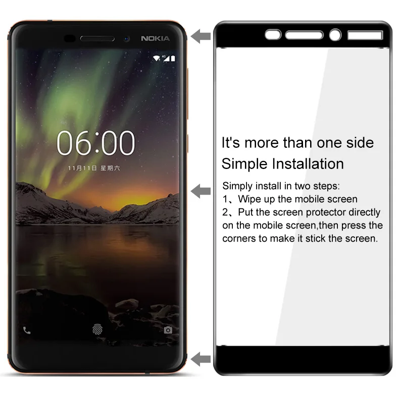 2 шт закаленное стекло для Nokia 6,1 Защитная пленка для экрана для Nokia 6,1() полное покрытие для Nokia 6,1 TA-1043 3D пленка с закругленными краями