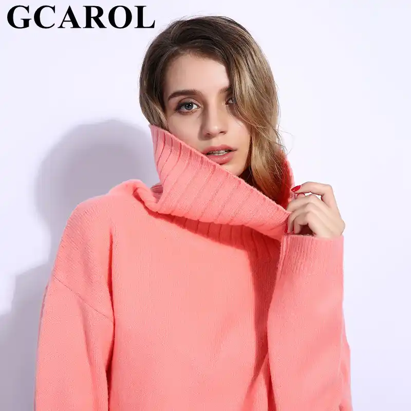 GCAROL Fall Winter Women Turtleneck Sweater 20% Wool High Quality Oversized Knit Jumper Soft Hand Pullover In 3 Colors GCAROL Fall Winter Women Turtleneck Sweater 20% Wool High Quality Oversized Knit Jumper Soft Hand Pullover In 3 Colors