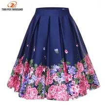 S-4XL, большие размеры, Ретро стиль, цветочный принт, Ретро стиль, плиссированные юбки для женщин, высокая талия, размера плюс, миди, хлопок, летняя, 3XL, Свинг, юбка