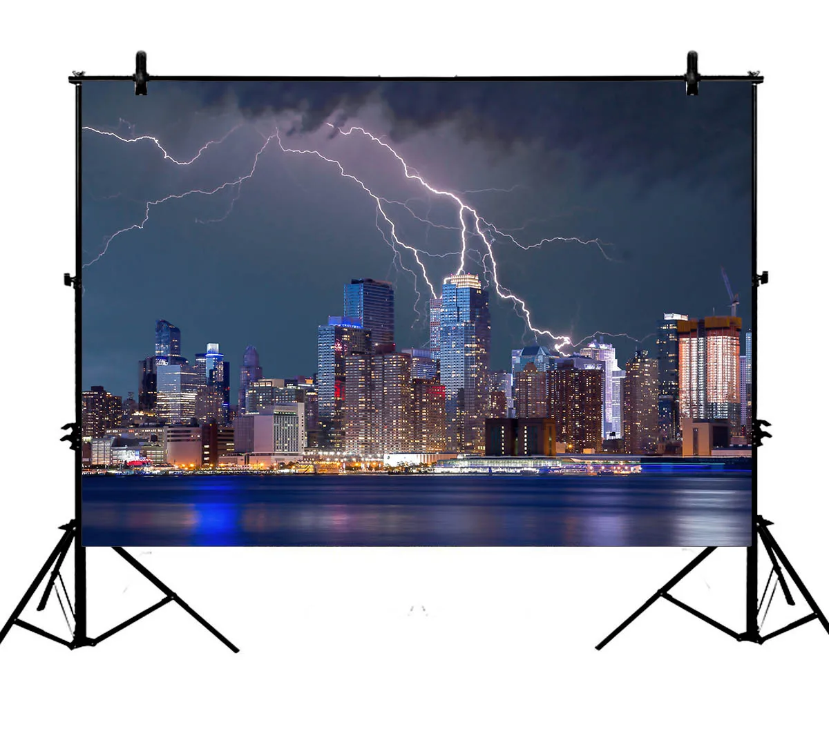 

5x7ft Cityscape Seaside Shining Lights Lightning Building Polyester Photo Background Portrait Backdrop