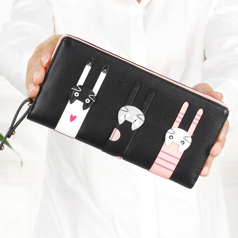 Funny Kitten Design Women Long Wallet PU Leather Cute Cartoon Cats Girls Zipper Purse Ladies ID Bank Card Holder Clutch Bag 5