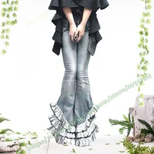 Сезон: весна-лето Винтаж Ретро мода преувеличены узкие джинсовые расклешенные брюки/Modis уличные джинсы брюки для женщин