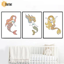 Cartoon Mermaid Girl Wall Art Canvas Painting Nordic Posters And Prints Wall Pictures For Kids Bedroom Baby Girl Room Home Decor