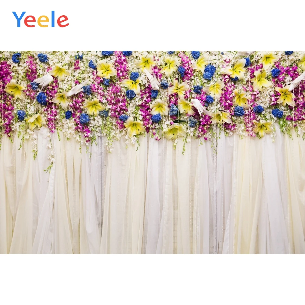 

Yeele Colorful Flowers Curtain Wedding Party Romantic Photography Backgrounds Customized Photographic Backdrops for Photo Studio