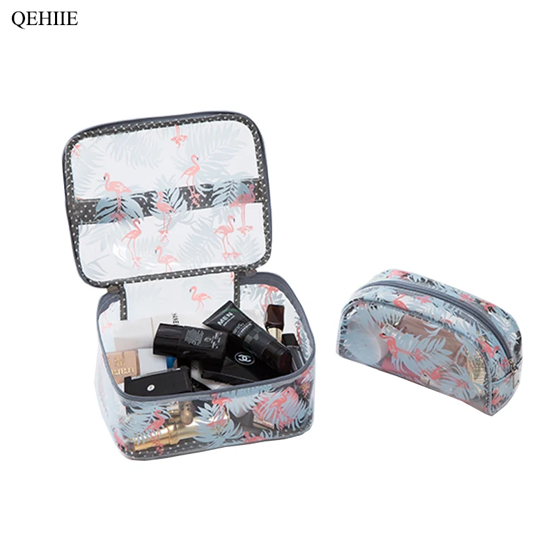 

Brand Transparent PVC Makeup Bags Fashion Flamingo Printing Men And Women Travel Organizer Package Fashion Simple Cosmetics Case