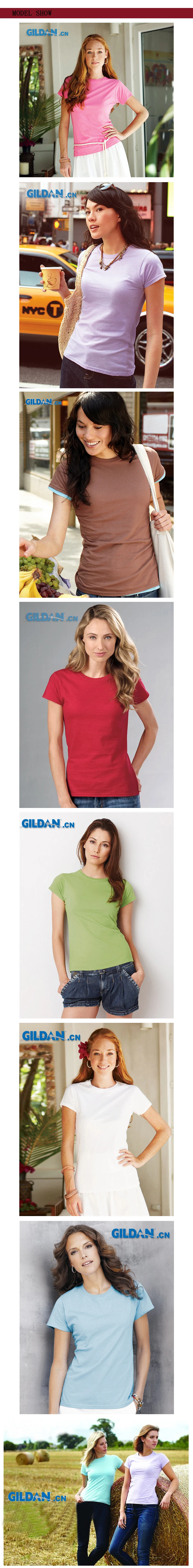 Gildan, высокое качество, 22 цвета, S-XL, простая футболка для женщин, хлопок, эластичные базовые футболки, Женские повседневные топы, футболка с коротким рукавом