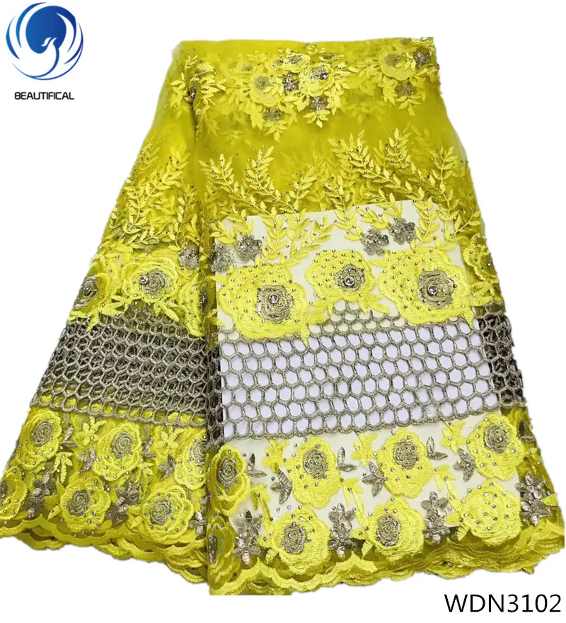 

Beautifical french tulle lace fabrics with rhinestones african guipure laces embroidered for wedding 5yards/lot WDN31