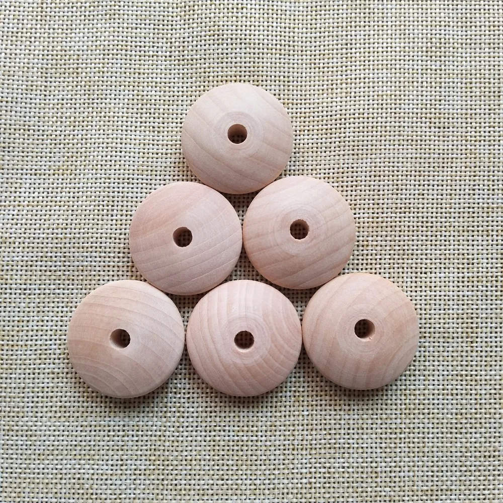 30mm wood disc beads natural wood flat shape beads with hole novelty