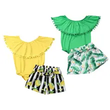 Для маленьких девочек летняя одежда для малышей для девочек с открытыми плечами кисточкой топы штаны в полоску комплект одежды из 2 предметов