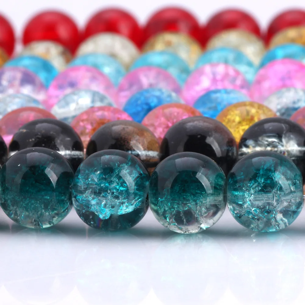 

OlingArt 8mm Wholesale Natural Cracked Glass Crystal Beads Losse Round For Jewelry Making DIY Bracelet
