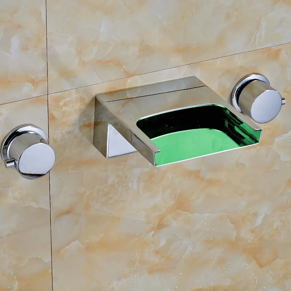 

Uythner Contemporary Square LED Color Changing Dual Handles Three Holes Chrome Polish Sink Faucet Mixer Tap Faucet