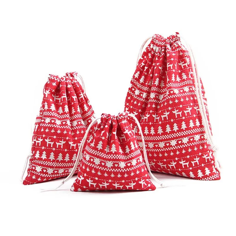 1 шт. новогодний Рождественский мешок для конфет Санта Клаус холщовый мешок на шнурке винтажный свежий хлопковый Подарочный пакет с карманом