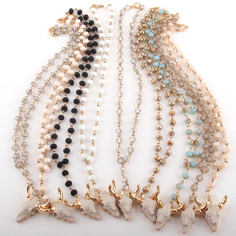 

MOODPC Fashion Jewelry Rosary Chain 6m Glass Crystal Mini Horn Pendant Choker Necklaces