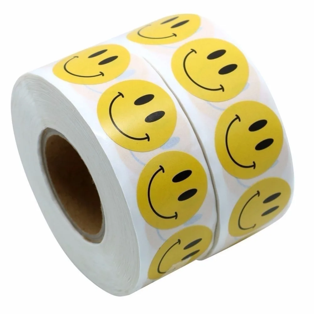 500 шт/рулон желтые смайлики счастливые наклейки этикетки 1 дюйм для учителя и студента наклейки, Свадебные украшения DIY вечерние принадлежности