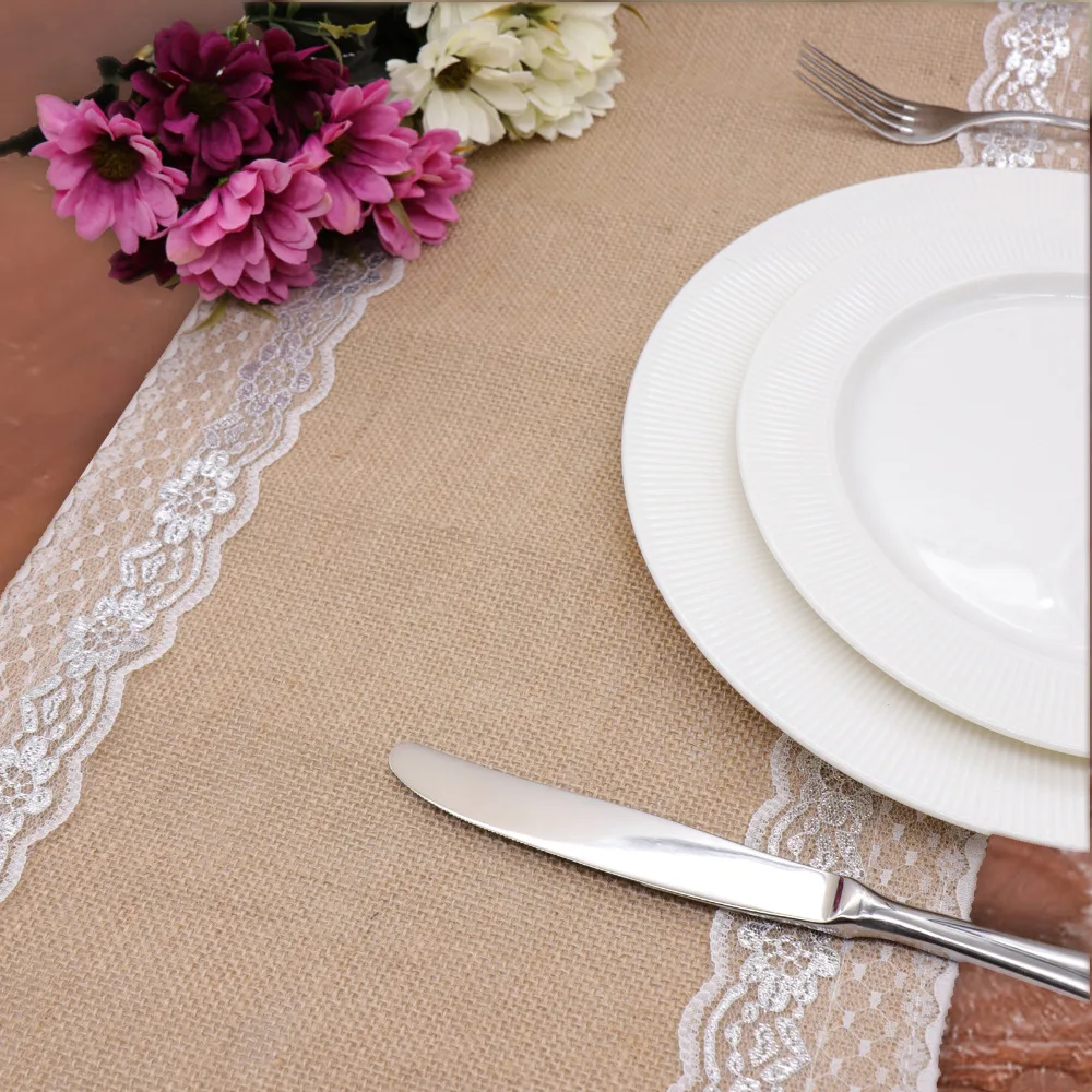 

(30x275cm) Rustic wedding decoration Jute Burlap Table Runner Lace burlap table decor decoration home decoration table runner