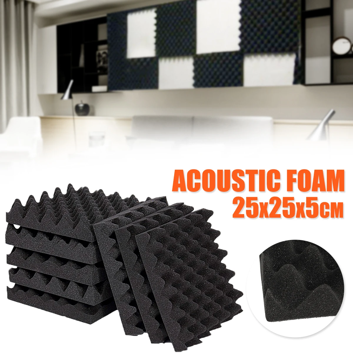 

6/12/24PCS 25X25X5CM Soundproofing Foam Egg Crate Studio Acoustic Foam Soundproofing Treatment Egg Profile Tile Wedge Hot Sale