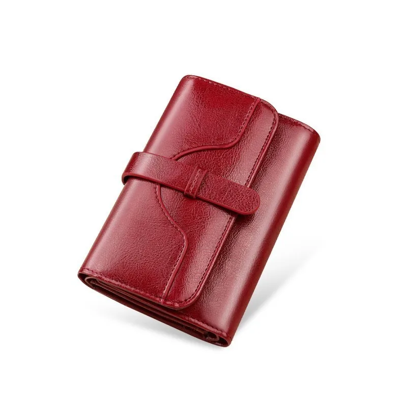 NewTri Fold Genuine Leather Women Wallet Short Luxury Brand Zipper Wallet Ladies Small Coin Purse Card Holder Oil Wallet