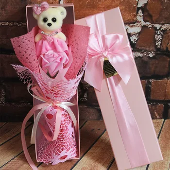 

Rose and bear soap bouquet cheap promotional gift wholesale Christmas gift for Valentine's Day