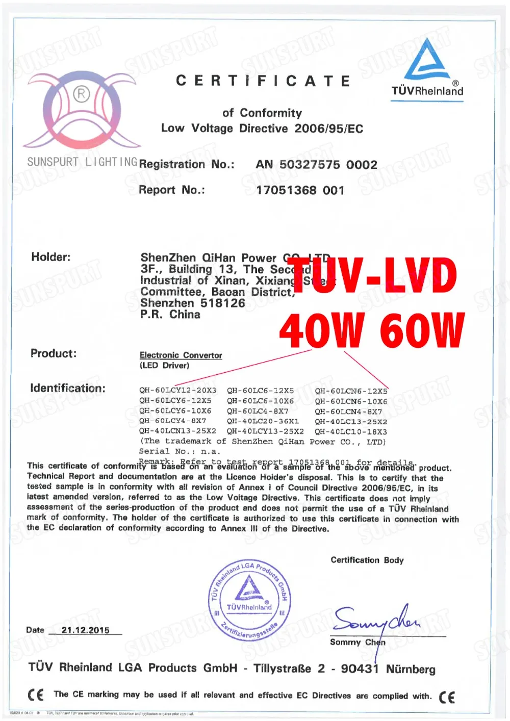 lc40w 60w TUV-LVD Cert