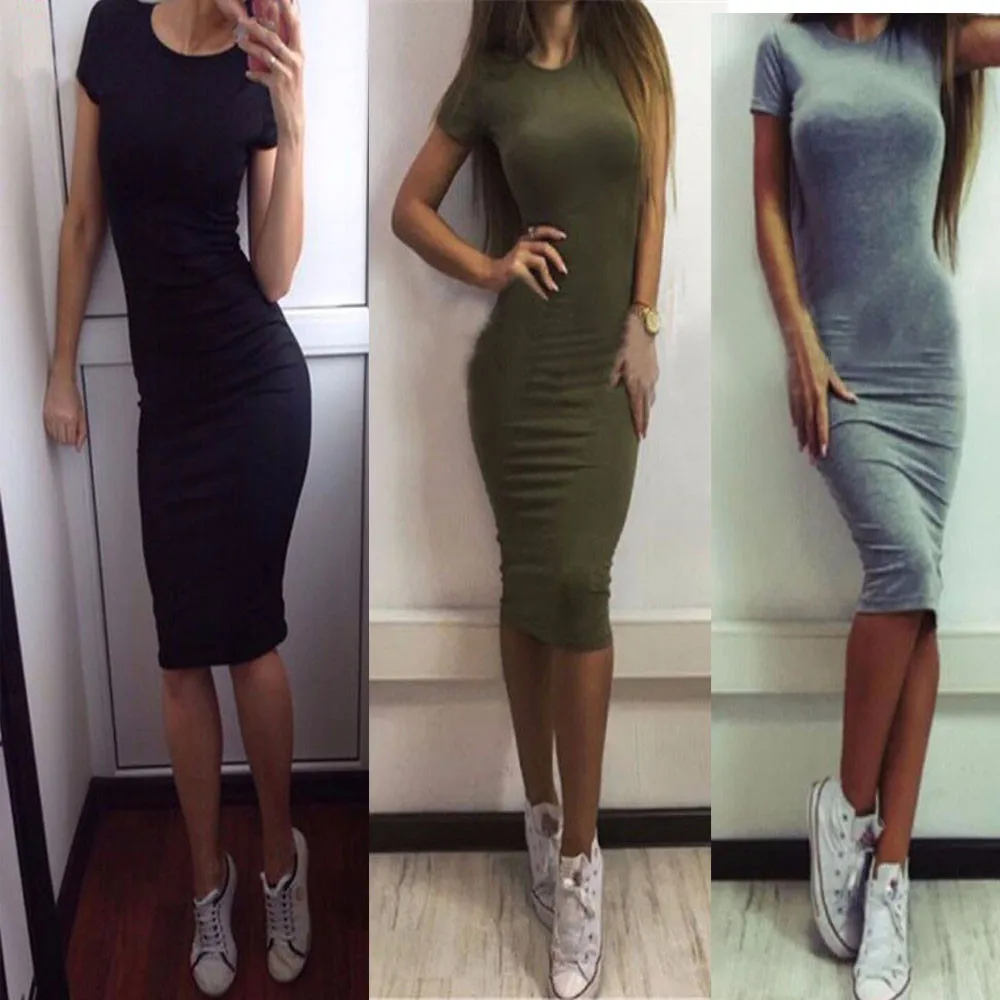 MUQGEW новые весенние Повседневные платья Bodycon платье Короткое эластичные однотонные зеленые, серый, Черное женское платье Feminino Vestido S-XL