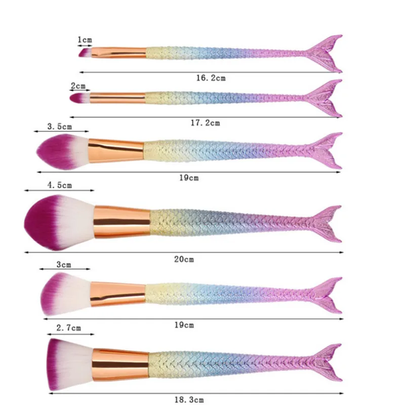 6 шт./лот Русалка макияж расчёски для волос комплект Основа макияжа лица смешивания Косметическая Пудра Тени век Контур консилер