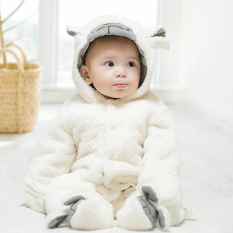 Infant Baby Cute Cartoon Sheep Snowsuit Warm Fleece Hoodie Jumpsuit Outwear