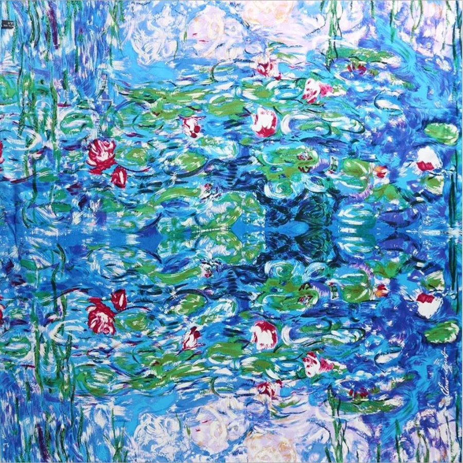 Женский квадратный шарф из натурального шелка с картиной маслом 90 х90 см|real silk