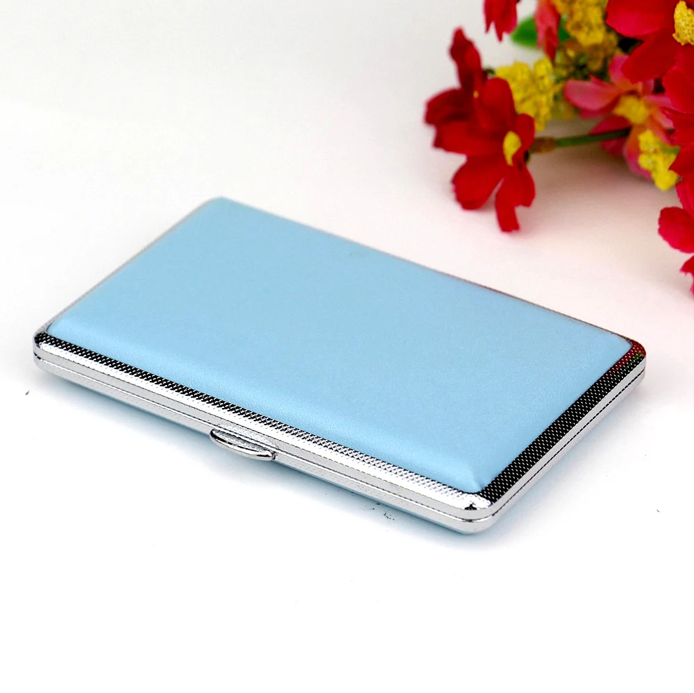 

Blue Cigarette Case for 14 Cigarettes High Quality Leather & Metal Cigarette Box Smoking Case CC308-F