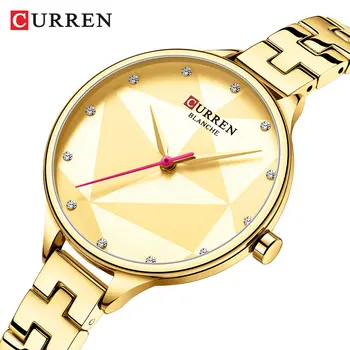 

Stainless Steel Golden Color Women Watch Rhinestone Ultra-thin Analog Ladies Quartz Dress Wristwatch Reloj Mujer Dropship CURREN