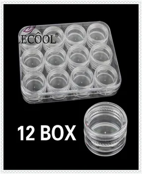 

12pcs Clear Round Nail Tools Storage Box Nails Jewelry 3D Nail Stone Decoration Crystal Storage Case Container Plastic Boxes