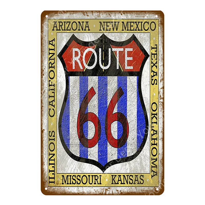 US Route 66 Vintage Metal Tin Signs American Road Car Motorcycles Plate Wall Poster Pub Bar Club Home Decor Garage Decoration - Цвет: YD7754E