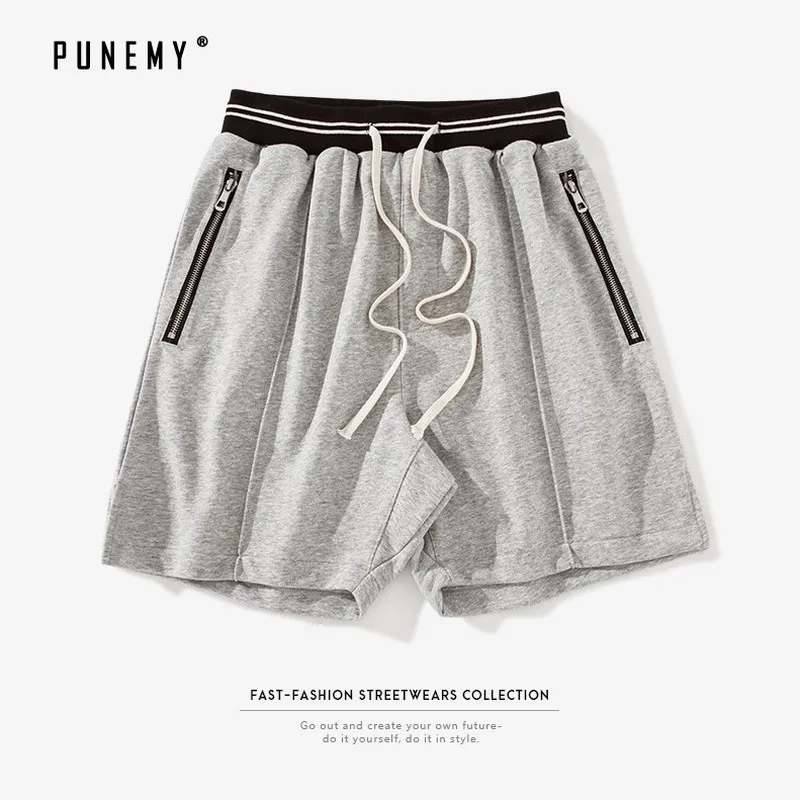 

Drawstring Harem Men Short Pants Oversize Zipper Pocket Elastic Waist Sweatpants Hip Hop Streetwear Joggers Male Shorts Pants