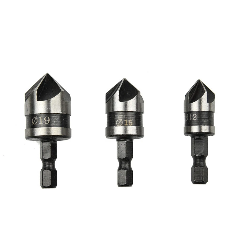 

3Pcs 1/4 90 Degree Five Edge Blade Countersink Drill Bit Deburring Tool 5 flute
