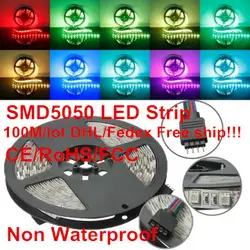 100 м Светодиодная лента 5050 SMD 12 В гибкий свет 60led/м, 5 м 300led, -водонепроницаемый, белый, белый теплый, синий, зеленый, красный, желтый бесплатная