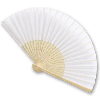 

50 Fans in White Fabric and Bamboo - perfect for your wedding or outdoor event (Fabric)