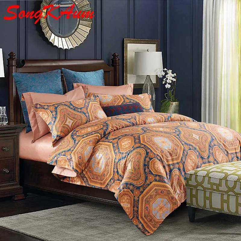 Luxury Top Quality Bedding Set 100s Pima Cotton Duvet Cover Printed Luxury Top Quality Bedding Set 100s Pima Cotton Duvet Cover Printed Ruffle Bed Skirt Bedspread Bedclothes Queen King In Sets From Home