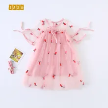 Платье для девочек; новое модное летнее платье принцессы с вышивкой ананаса для маленьких девочек; детское Сетчатое платье; платья для маленьких девочек