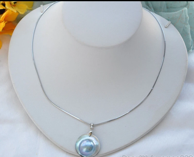 

Free shipping@@@@@ REAL 22MM GRAY SOUTH SEA MABE PEARL PENDANT 925SILVER CHAIN Z5734