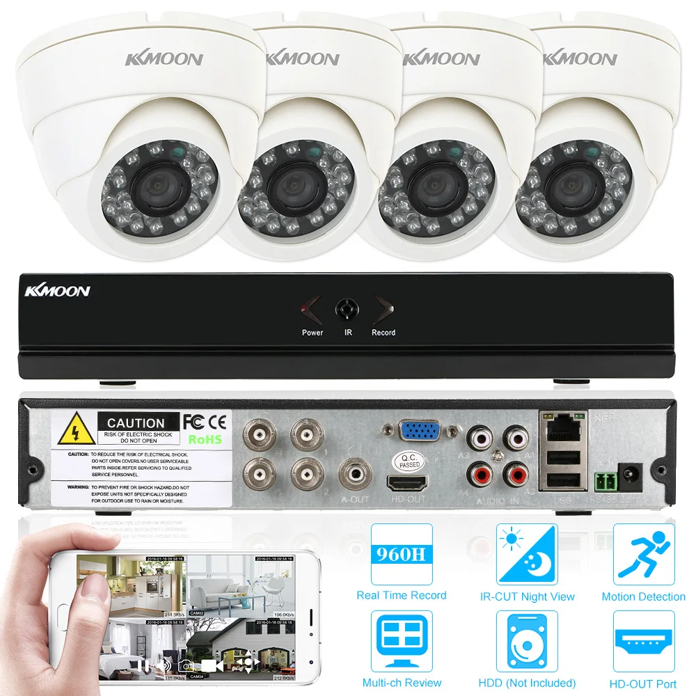 

KKmoon 4CH Full AHD 1080N/720P 800TVL CCTV Surveillance DVR Security System P2P Cloud Onvif DVR+ 4PCS CCTV Camera Night Vision
