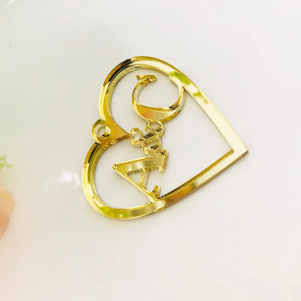 Personalized Hollow Acrylic silver golden Love Heart Tags Wedding Favors Customized Candy Gift Initials Tags Wedding Decoration (3)