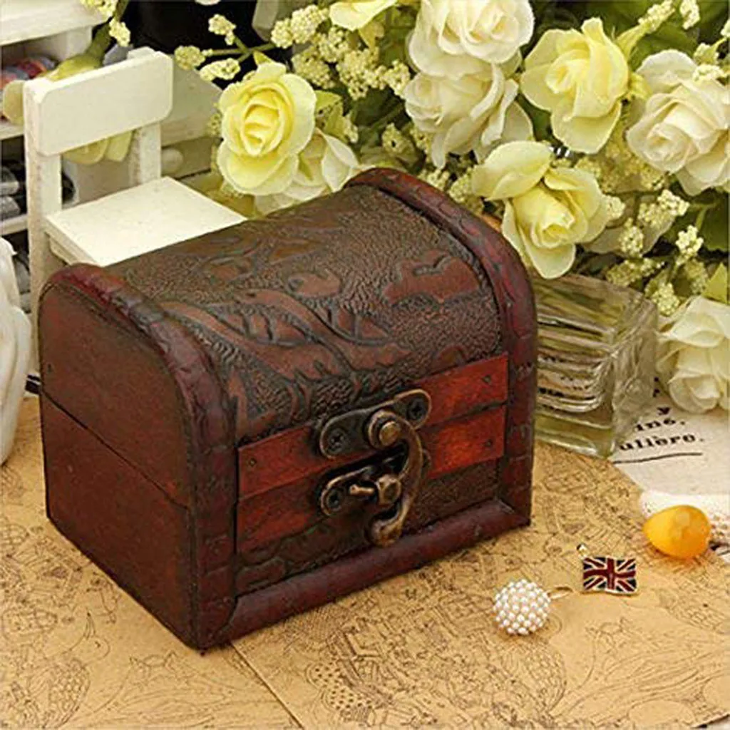 

Decorative Trinket Jewelry Storage Box Handmade Vintage Wooden Treasure Case May#18
