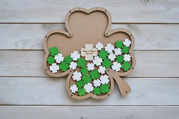 

wedding guest book alternative Saint Patrick's Day wedding Sign Shamrock Drop box Clover guest book wood Rustic Green Wedding gi