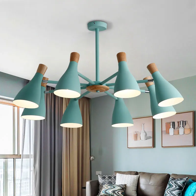 

Nordic colorful macaron chandelier adjustable direction lamp holder for living room restaurant solid wood lighting 114