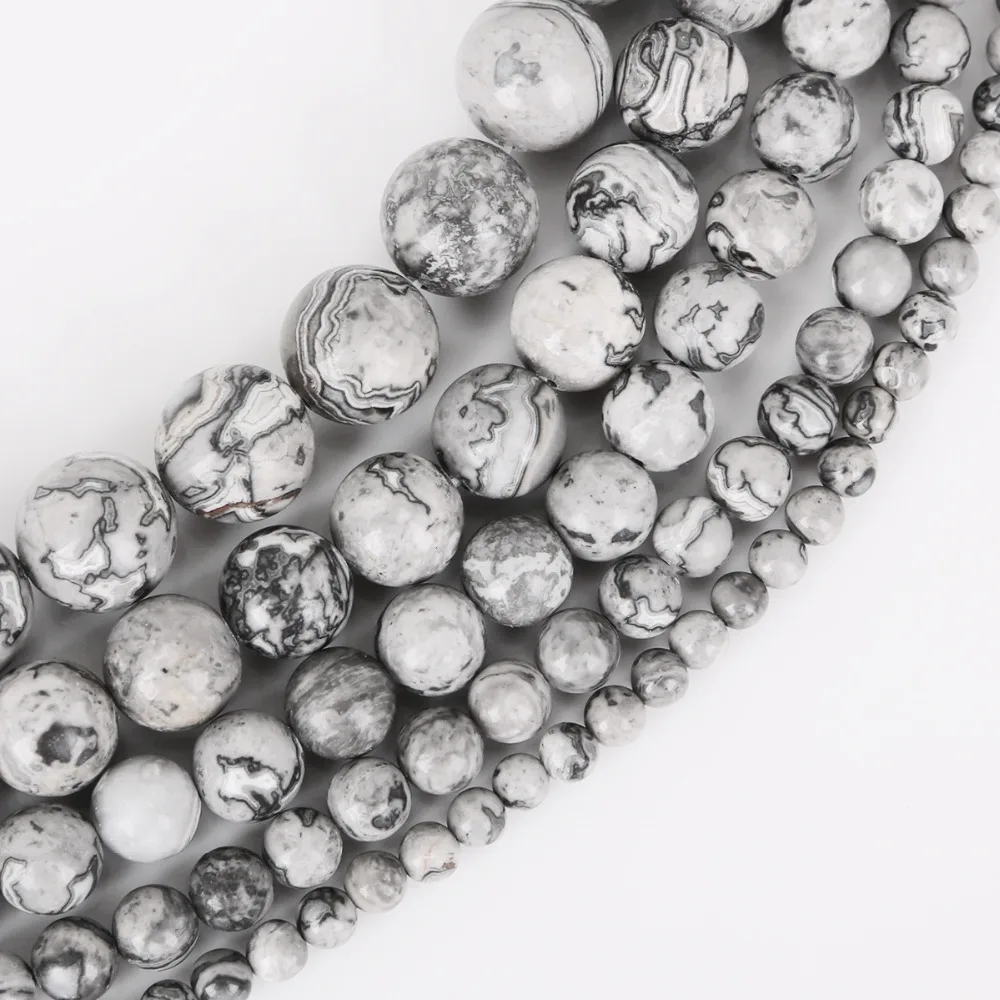 

AAA+ Natural Grey Map Stone Beads Loose Round Spacer Bead For Jewelry Making 4/6/8/10/12mm 15'' DIY Bracelet&Necklace