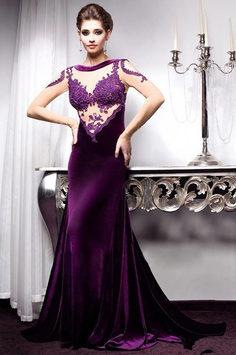 2017 Women Long Evening Dress Purple Mermaid Dress Appliques Long