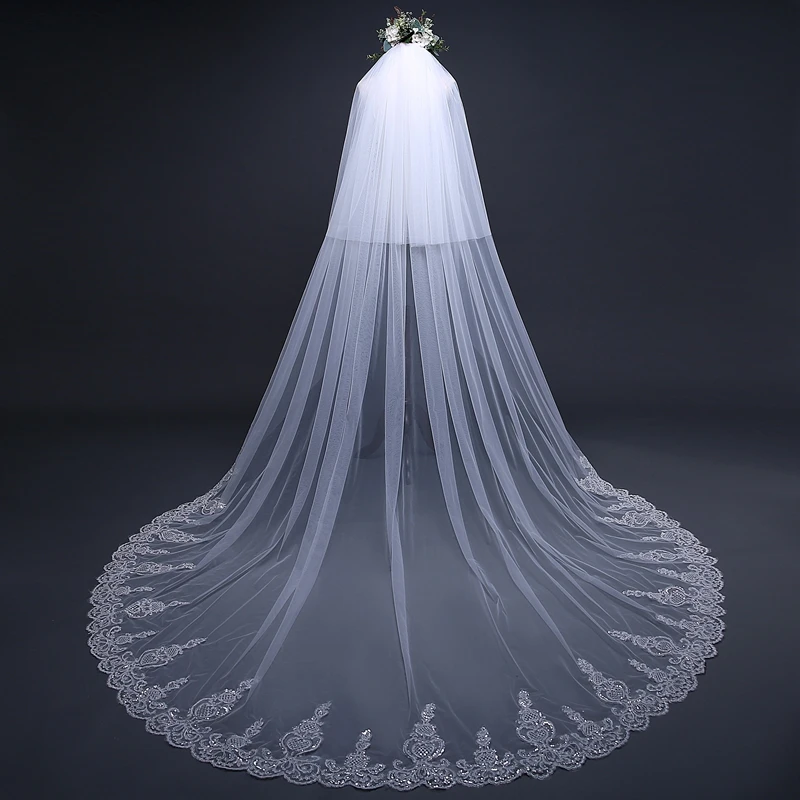 Ever Pretty 3 Meter veil wedding Long Lace Edge Bridal Veil Wedding Accessories 2022 Sluier Vestido de noiva voile mariee | Свадьбы и
